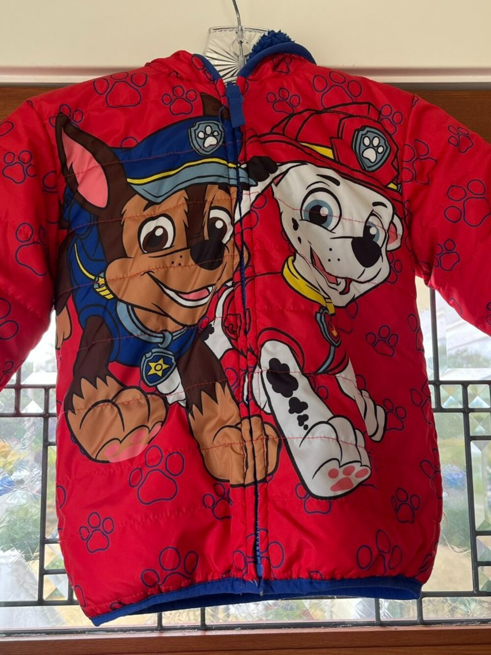PAW Patrol Boys Hooded Light Winter Reversible Jacket Size 4T Red Blue